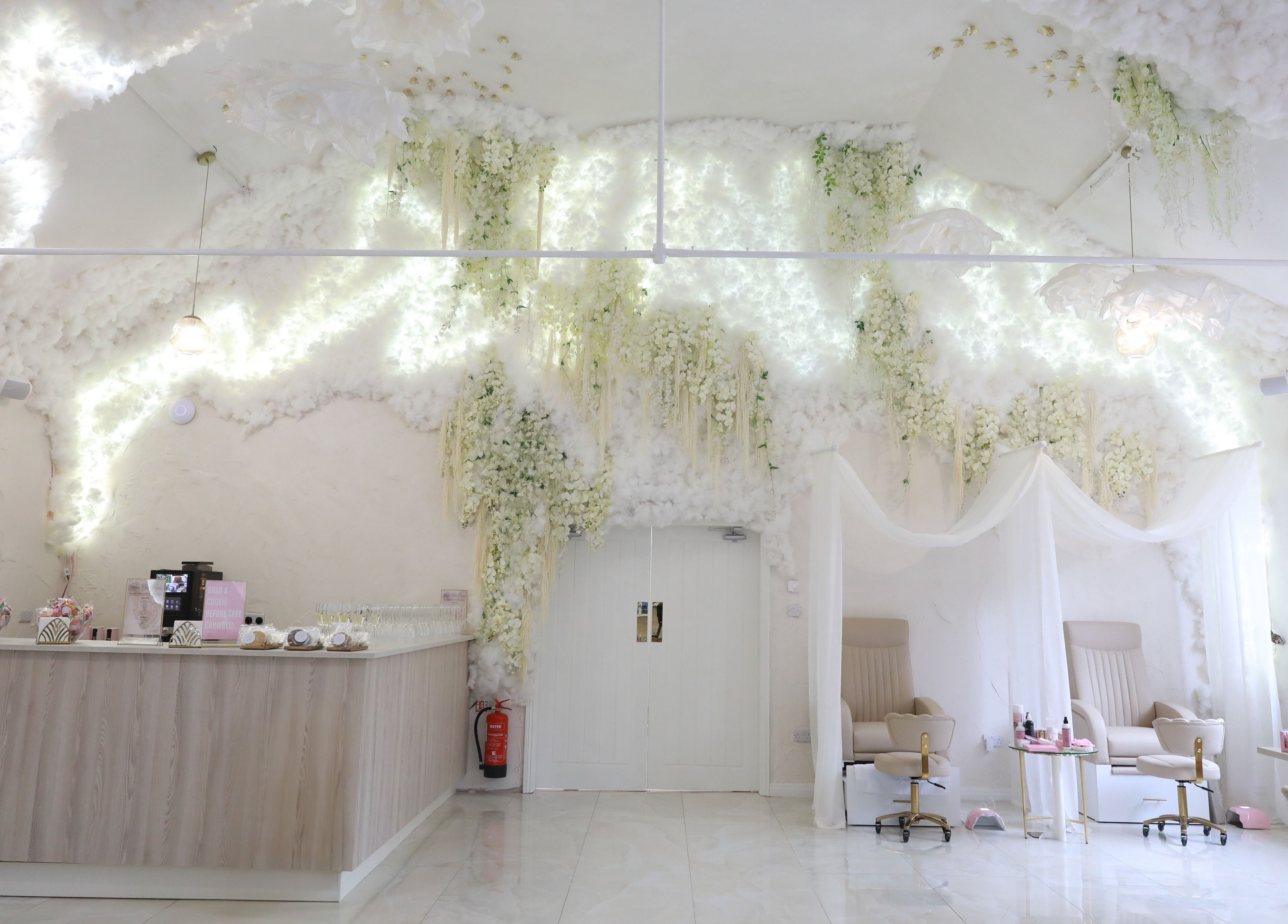 Elegant interior of Glitterbels Salon Nails by Annabel in Newcastle-under-lyme, England, with luxurious decor.