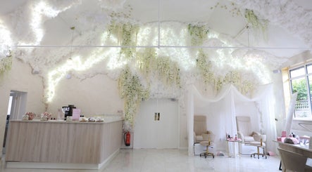 Elegant interior of Glitterbels Salon Nails by Annabel in Newcastle-under-lyme, England, with luxurious decor.
