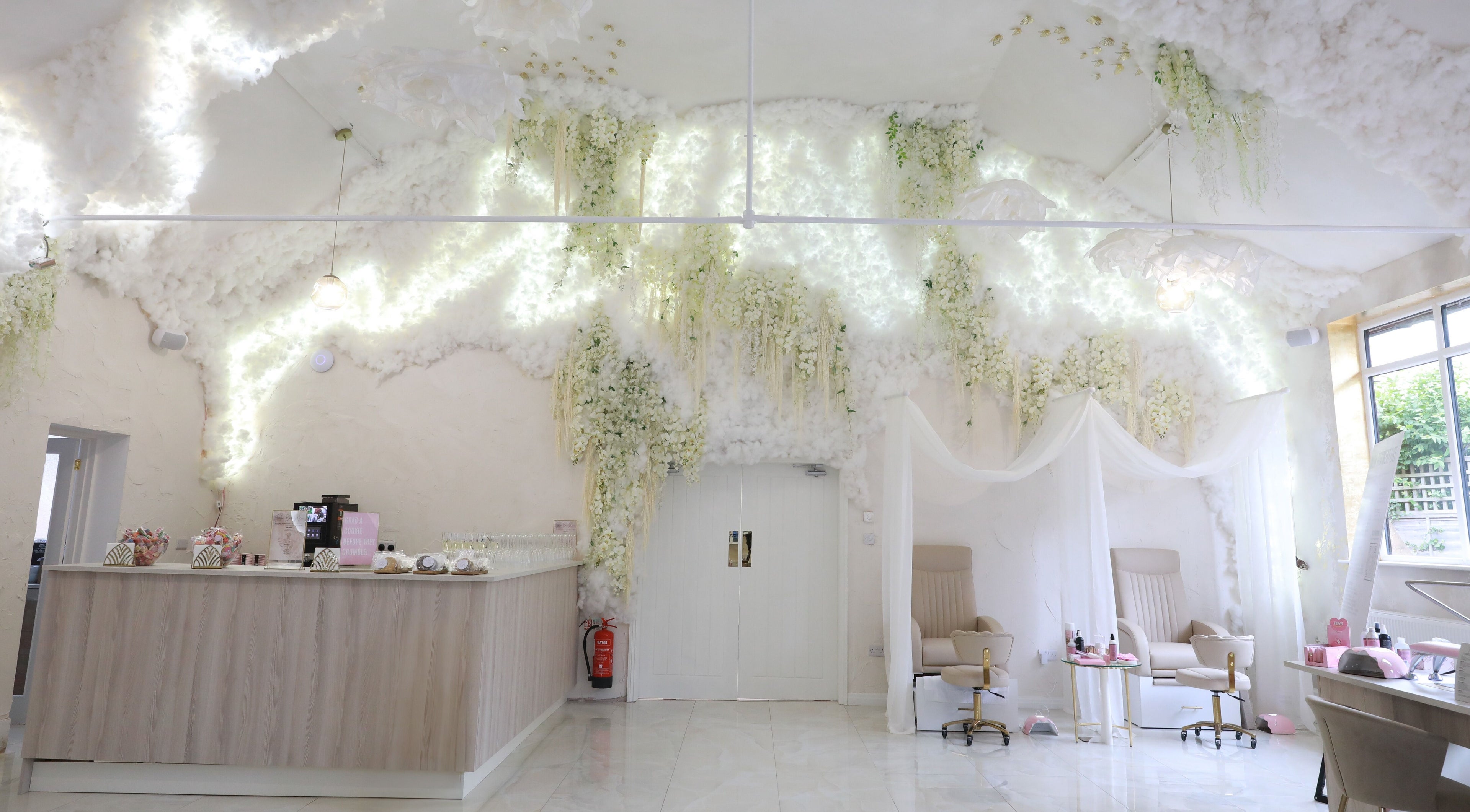 Elegant interior of Glitterbels Salon Nails by Annabel in Newcastle-under-lyme, England, with luxurious decor.