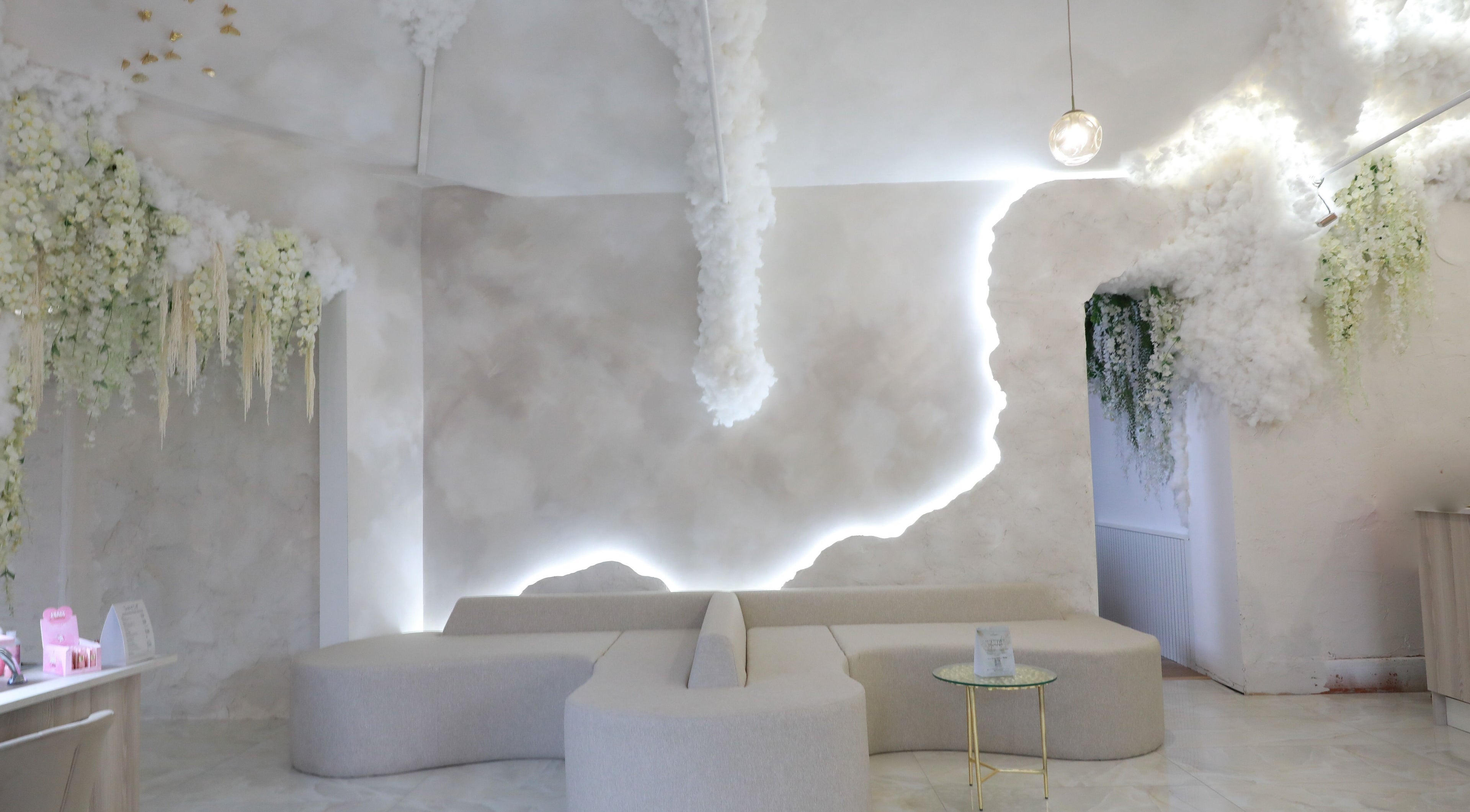 Elegant interior at Glitterbels Salon Nails by Annabel, Newcastle-under-lyme, England, with lush decor.