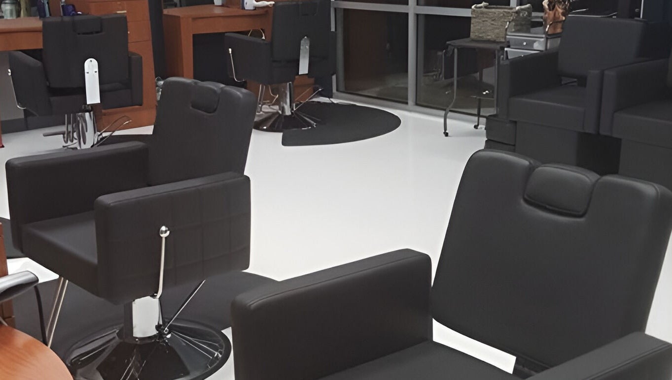 Modern salon chairs at The Walk-In Salon, Elkhart, Indiana, US, offering stylish beauty services.