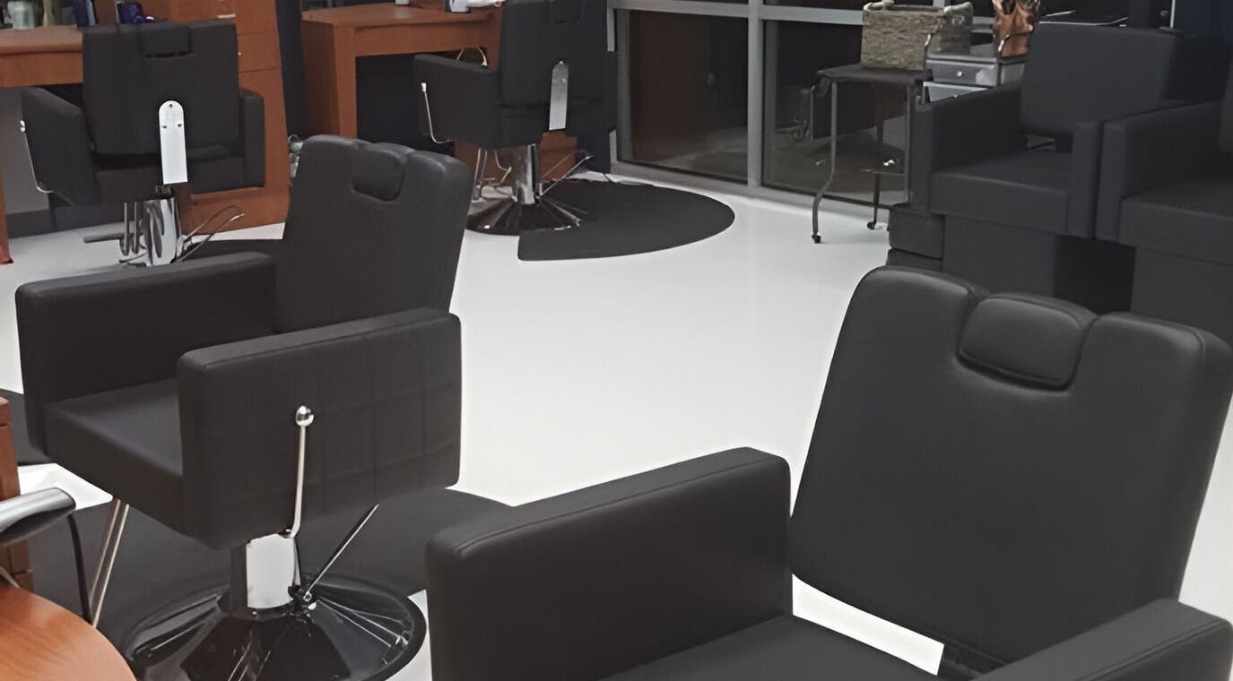 Modern salon chairs at The Walk-In Salon, Elkhart, Indiana, US, offering stylish beauty services.