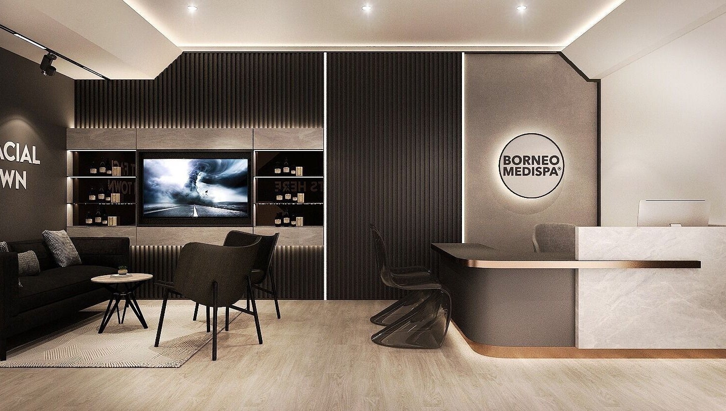 Luxurious interior of Borneo Medispa Shah Alam reception area in Shah Alam, Selangor, MY with modern decor.