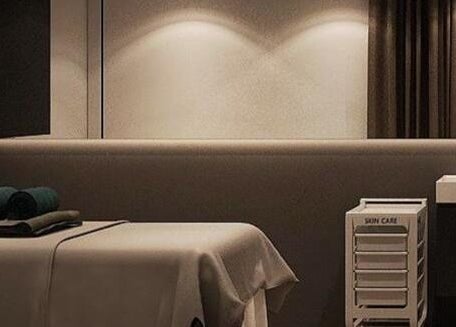 Relaxing spa treatment room at Borneo Medispa Shah Alam, Shah Alam, Selangor, MY with massage table.