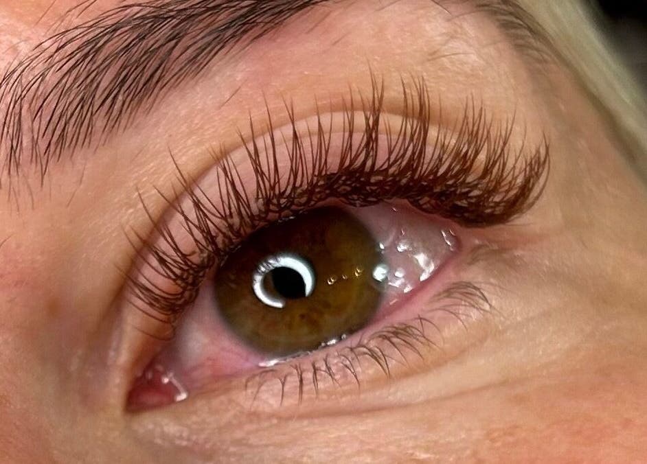 Close-up of lush eyelash extensions at JLR Lashes in Port Seton, Scotland, GB, showcasing intricate lash work.