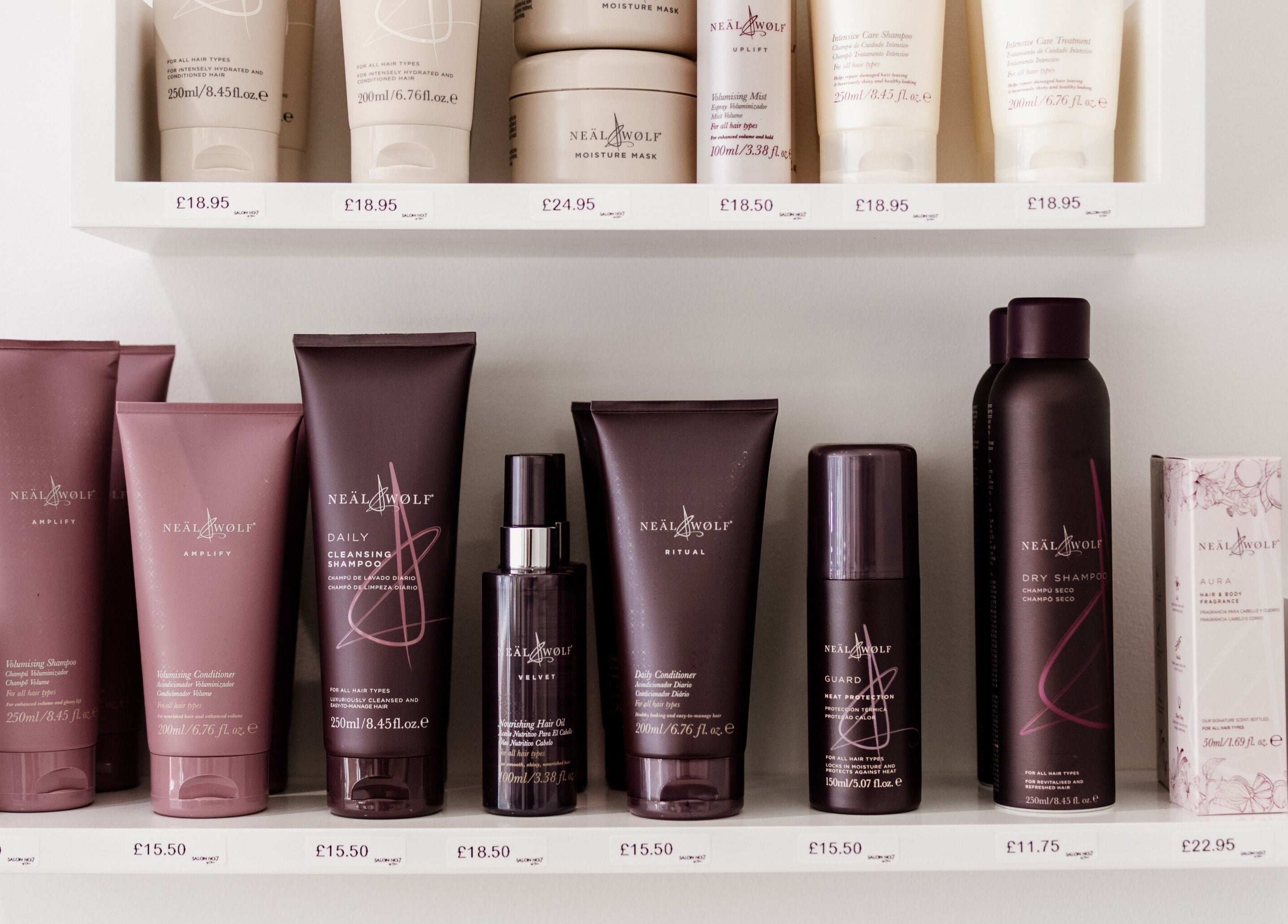 Display of Neal Wolf products at Salon No.7, Lytham St Annes, England, GB.