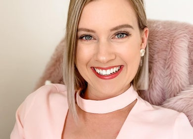 A smiling person with makeup showcasing work by Makeup and Brows by Kaylie Anne, Mount Gambier, South Australia, AU.
