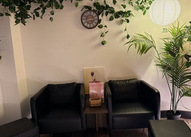 Cozy lounge at Japanese Aromatherapy in Haymarket, New South Wales, AU featuring plants and armchairs.