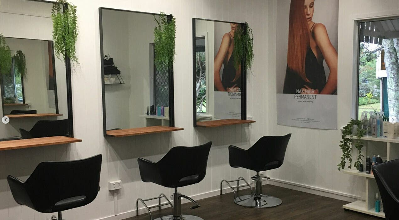 Modern salon chairs and mirrors at Maleny Hair and Beauty in Maleny, Queensland, AU.