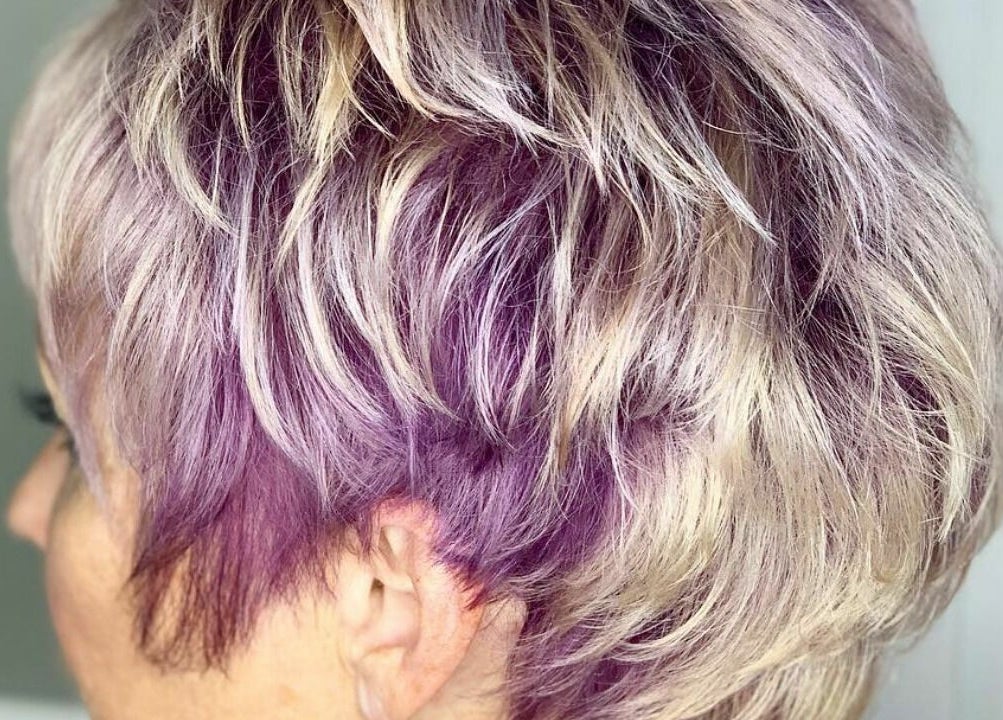 Stylish purple and blonde hairstyle at Maleny Hair and Beauty, Maleny, Queensland, AU.