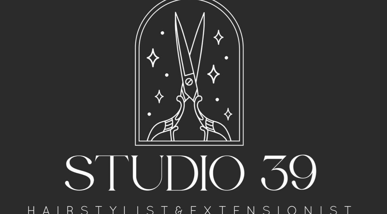 Elegant Studio 39 logo featuring scissors, hairstylist Deal, England, GB.