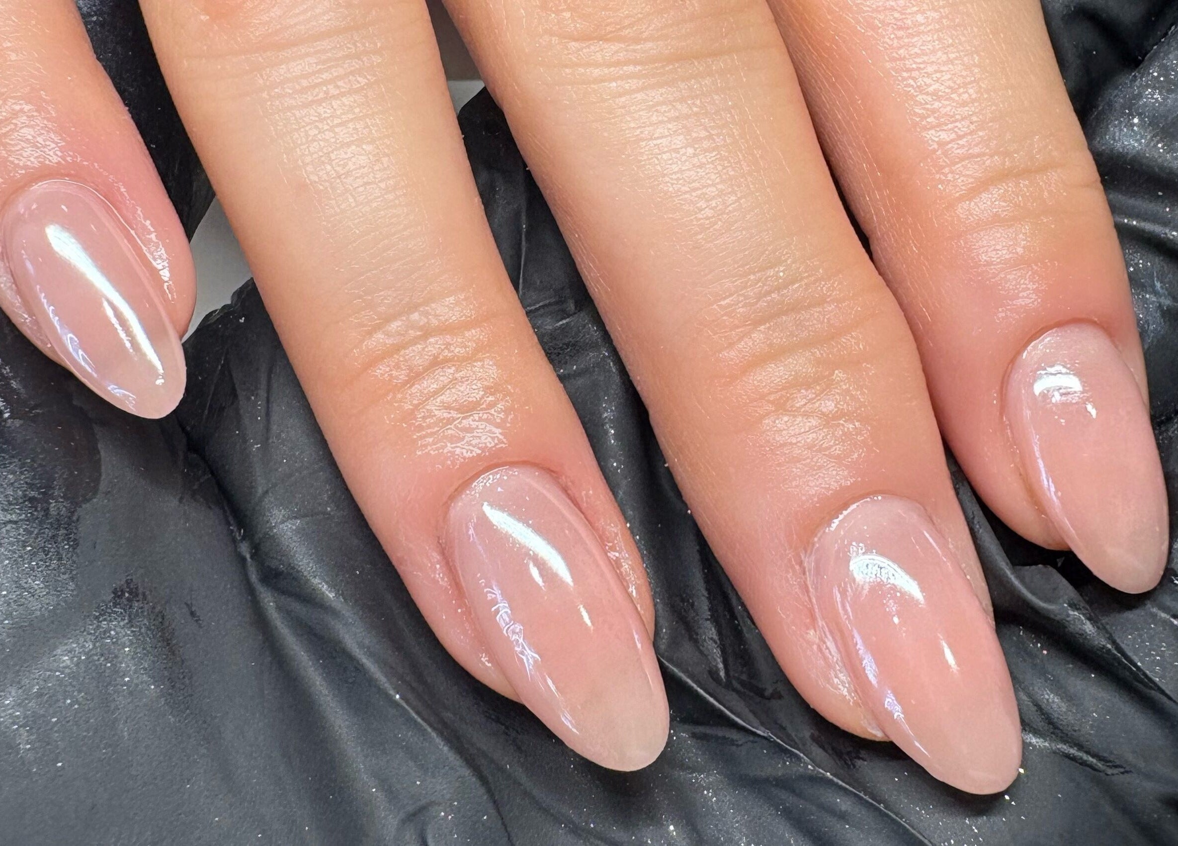 Elegant glossy nude nails at Elizabeth Zara Nails & Beauty, Sutton Coldfield, England, GB.