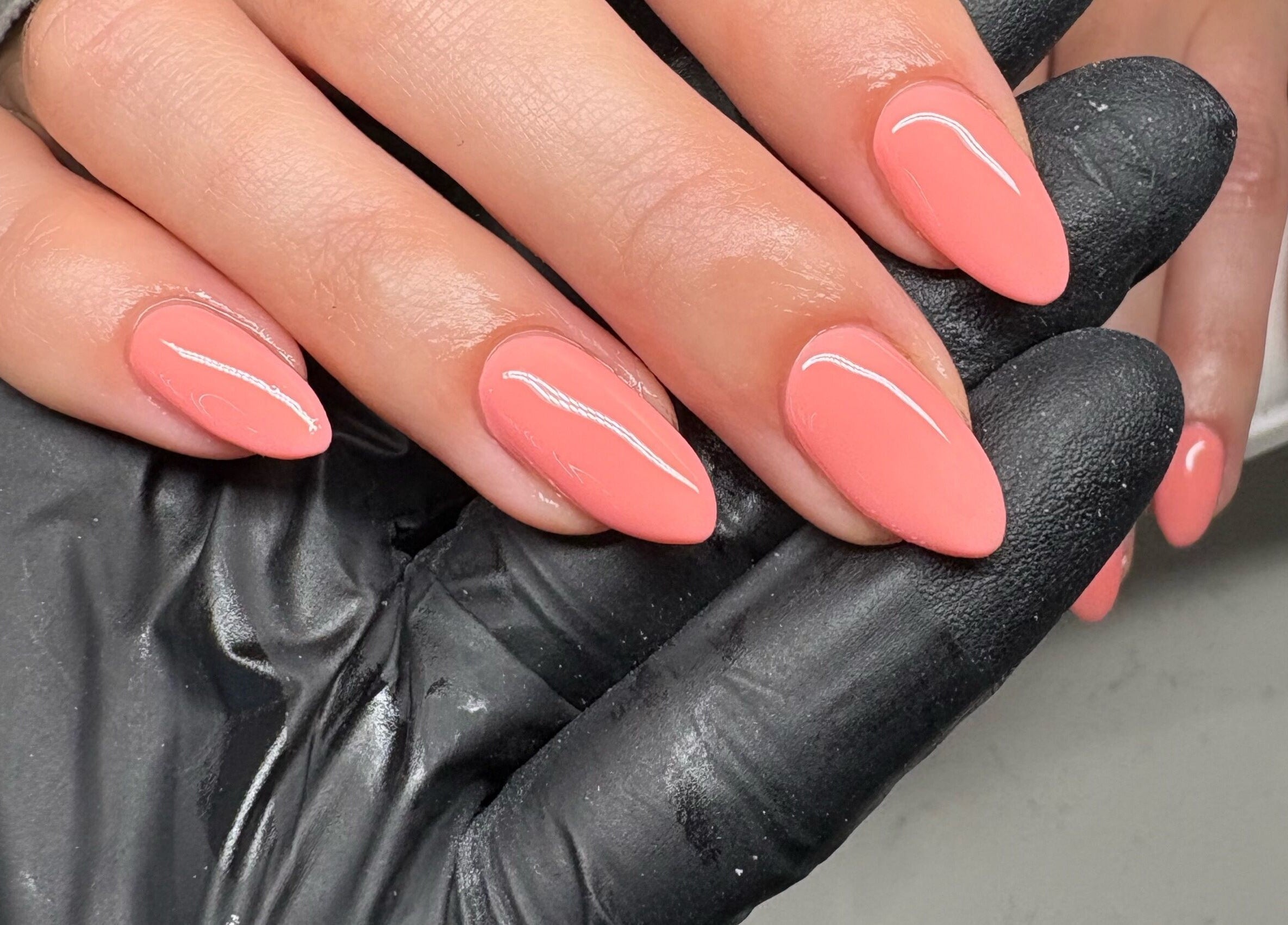Elegant coral nail design at Elizabeth Zara Nails & Beauty in Sutton Coldfield, England, GB.