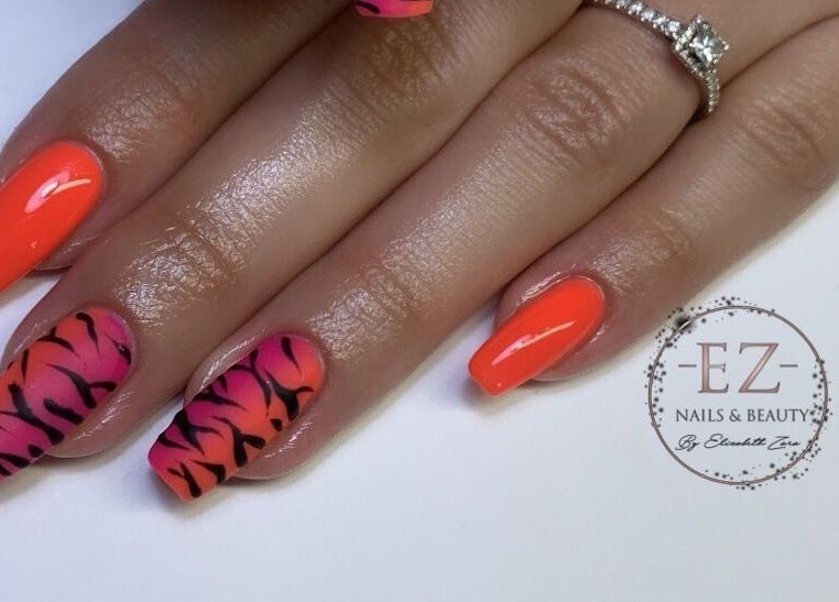 Bright nail art design at Elizabeth Zara Nails & Beauty in Sutton Coldfield, England, GB.