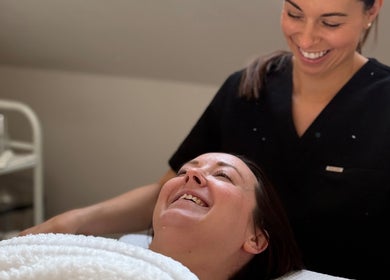 Happy client enjoys a facial treatment at HD Skin Clinic Lancs, Chorley, England, GB.