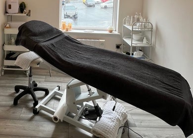 Spa treatment room with a massage table at HD Skin Clinic Lancs, Chorley, England, GB.