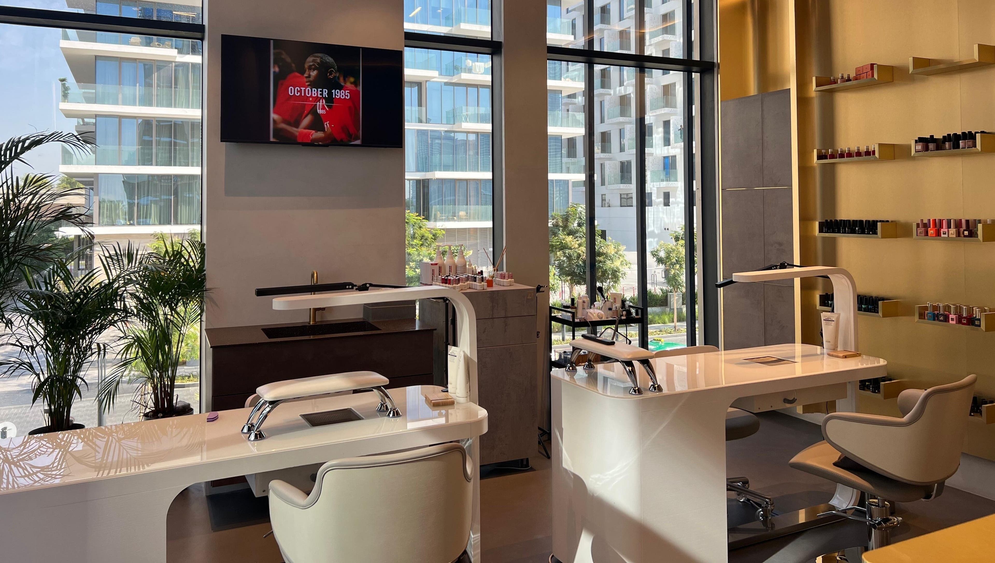 Elegant nail studio at Expert Center, Dubai, Dubai, AE featuring modern design and natural lighting.