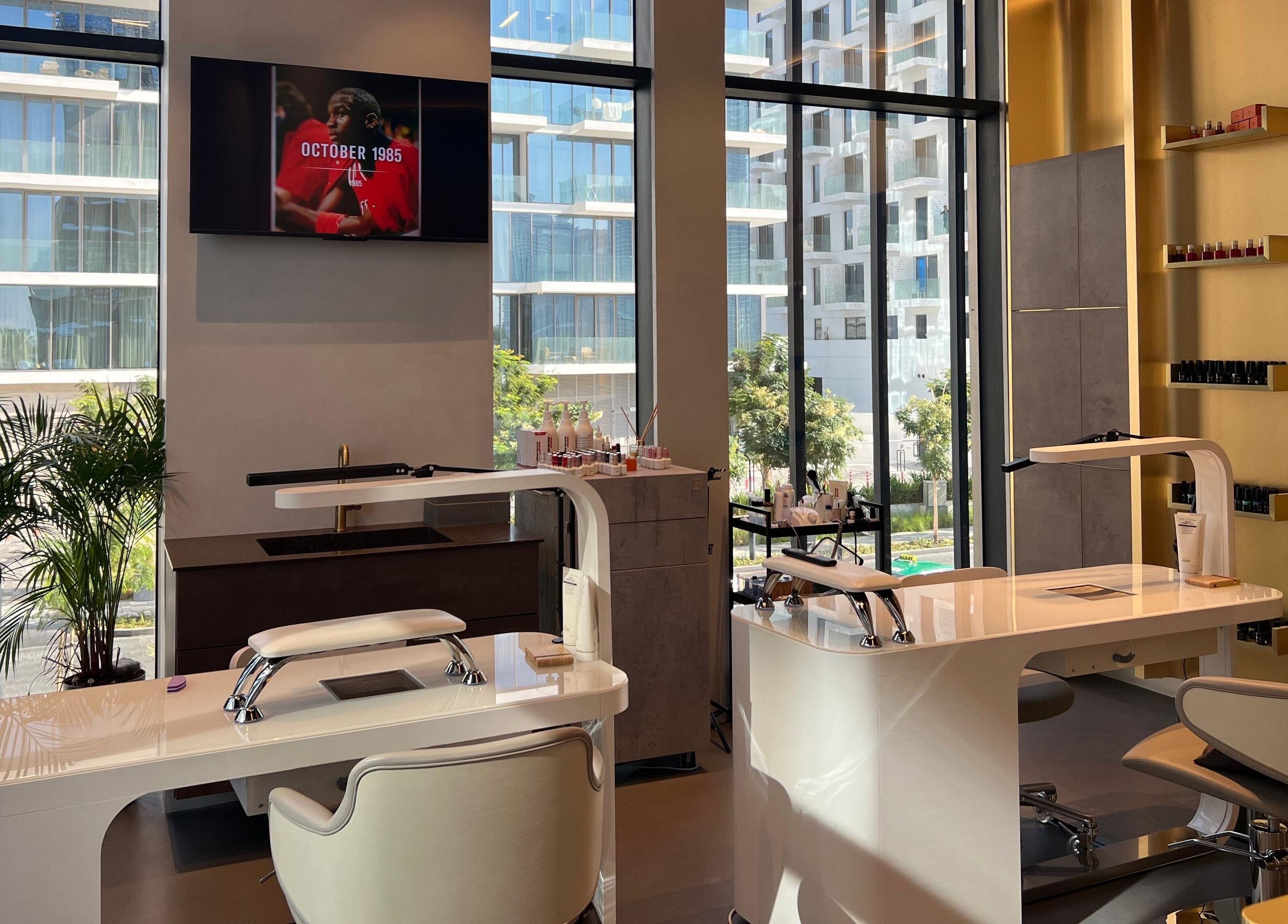 Elegant nail studio at Expert Center, Dubai, Dubai, AE featuring modern design and natural lighting.