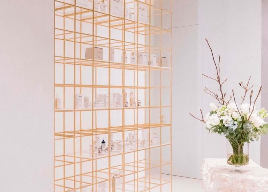 Modern display with beauty products at Expert Center, Dubai, Dubai, AE. Elegant decor enhances the relaxing ambiance.