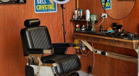 Classic barber chair and tools at Stay Cut Barbers, Paraparaumu, Wellington, NZ.