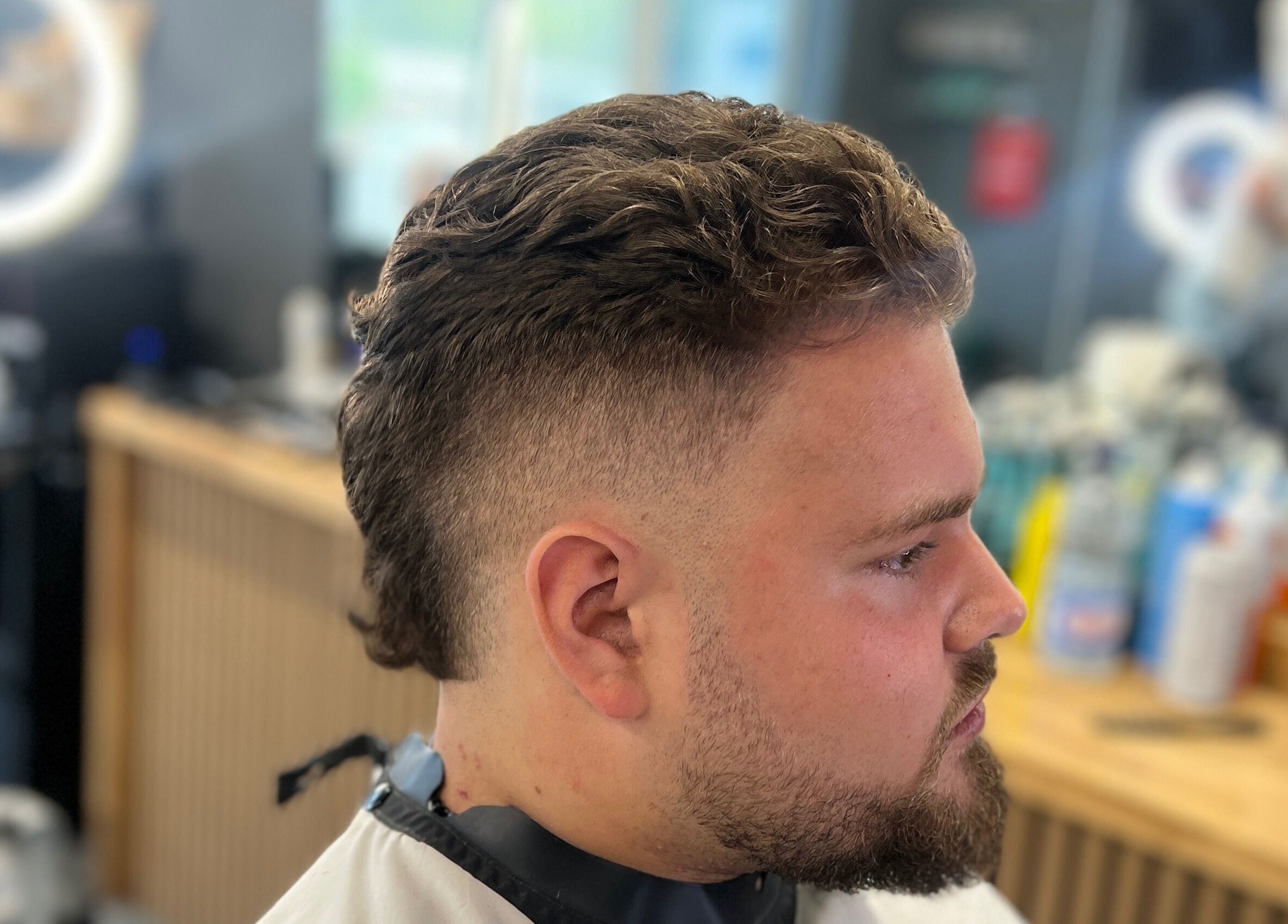 Close-up of a stylish haircut at Moss Barber Studio, Llantrisant, Wales, GB.