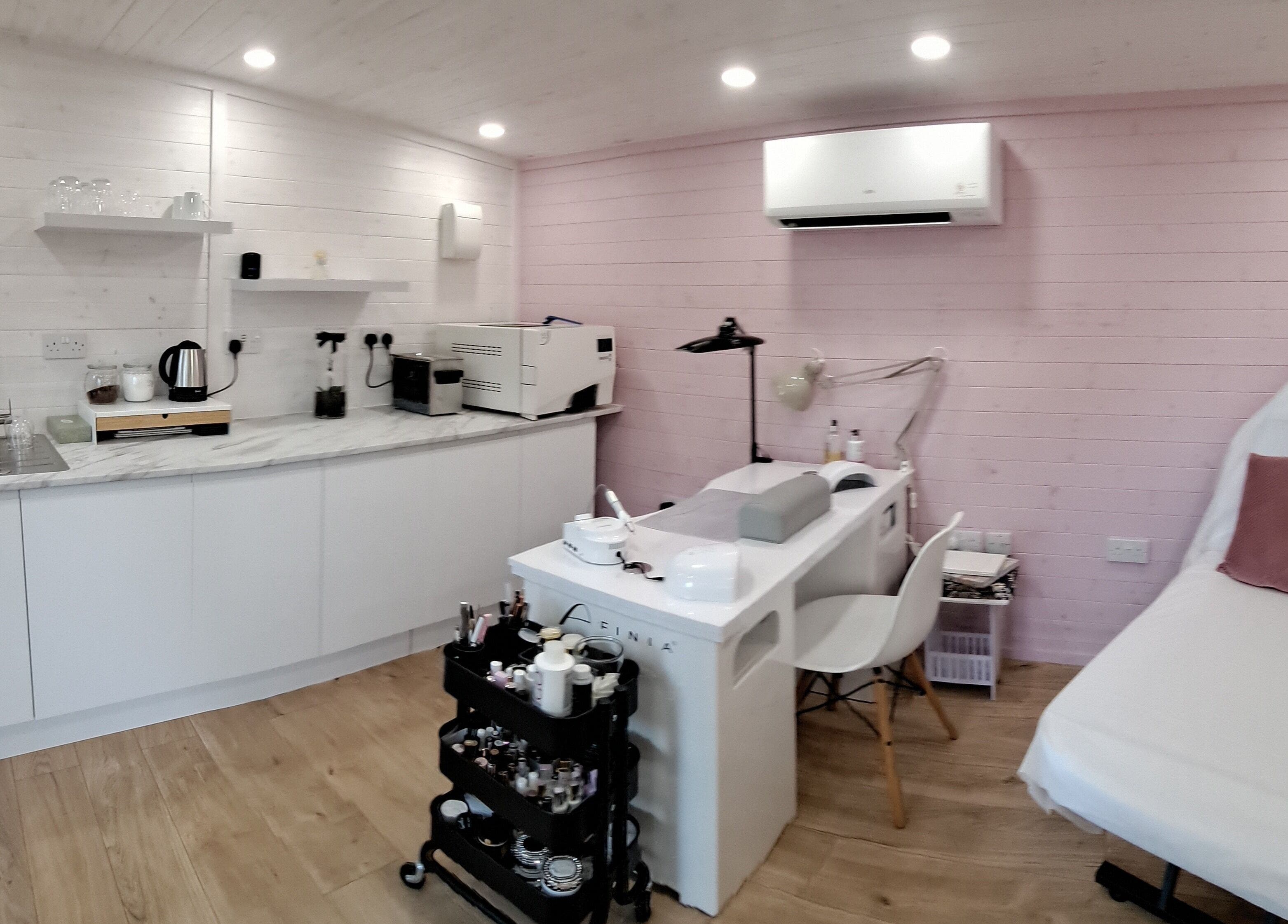 Modern interior of MB Beauty Nails featuring a manicure station and cozy decor in Spalding, England, GB.
