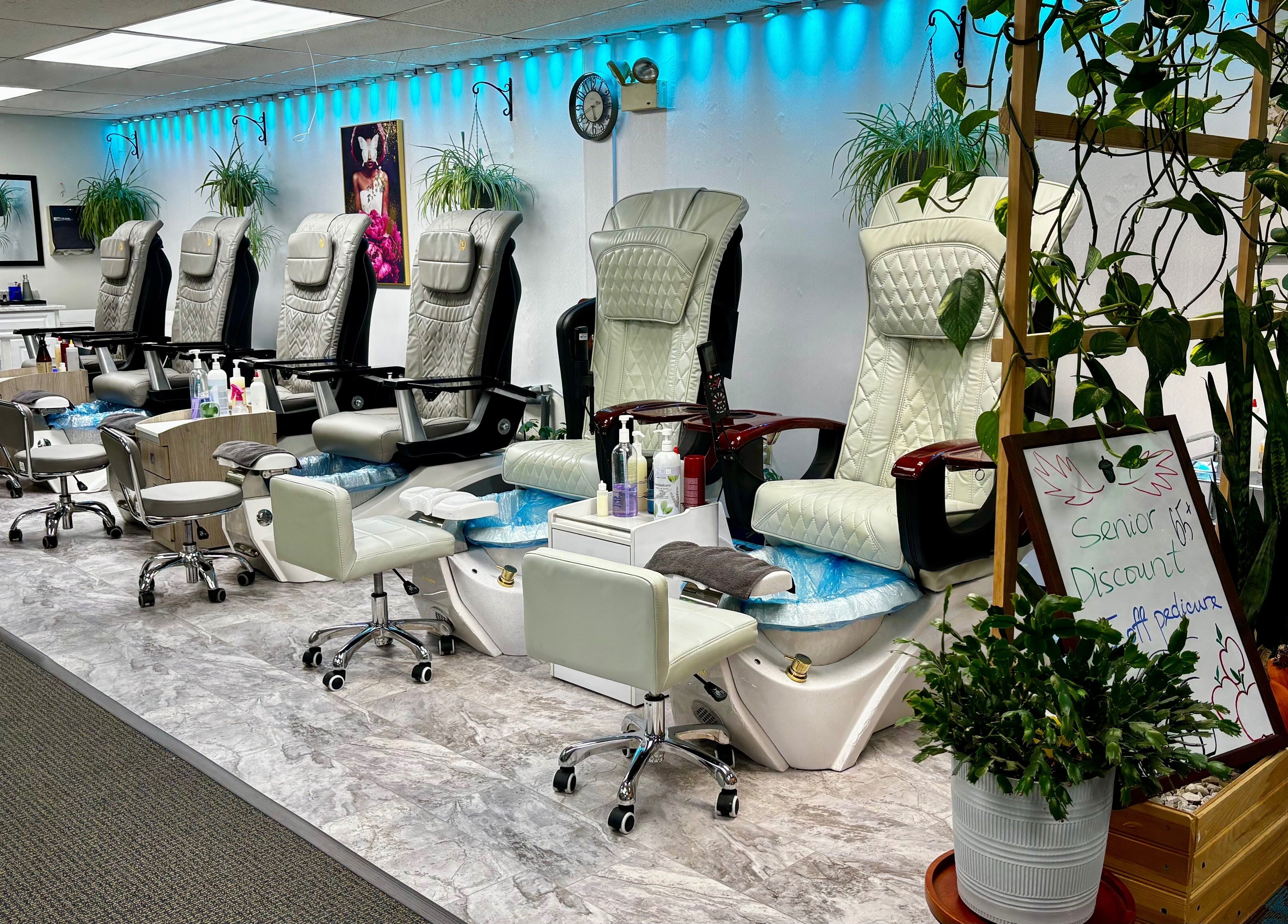 Relaxing pedicure chairs at L & T Nails Salon, Northborough, Massachusetts, US, offering quality services.