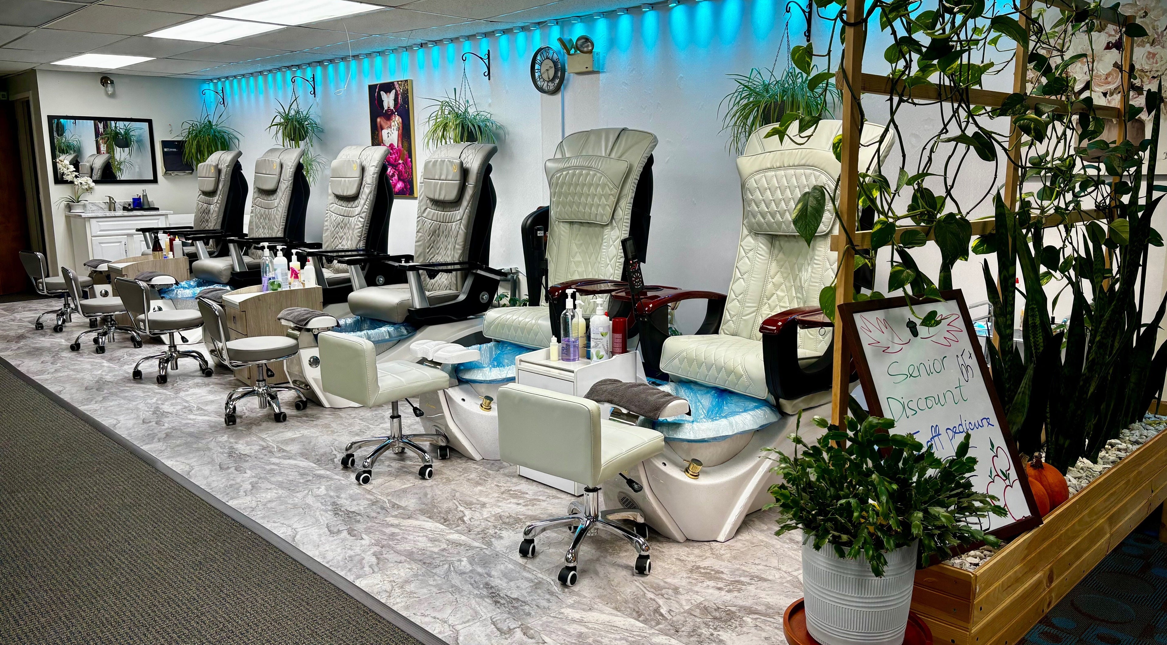 Relaxing pedicure chairs at L & T Nails Salon, Northborough, Massachusetts, US, offering quality services.