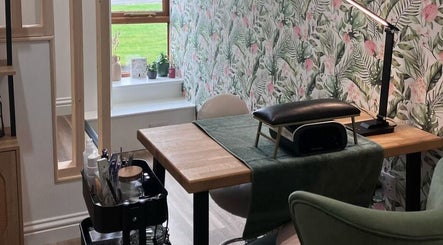 Nail station at Lisa Campbell Hairdressing at The Lounge Hair & Beauty Ltd Beachampton, lush decor, Beachampton, England.