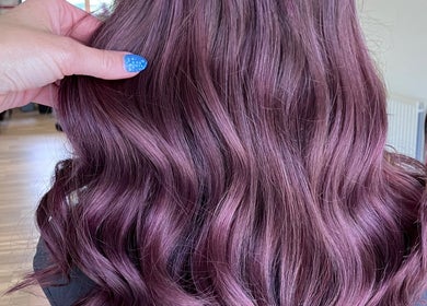 Beautiful purple waves hairstyle at Lisa Campbell Hairdressing, The Lounge Hair & Beauty Ltd Beachampton, England, GB.