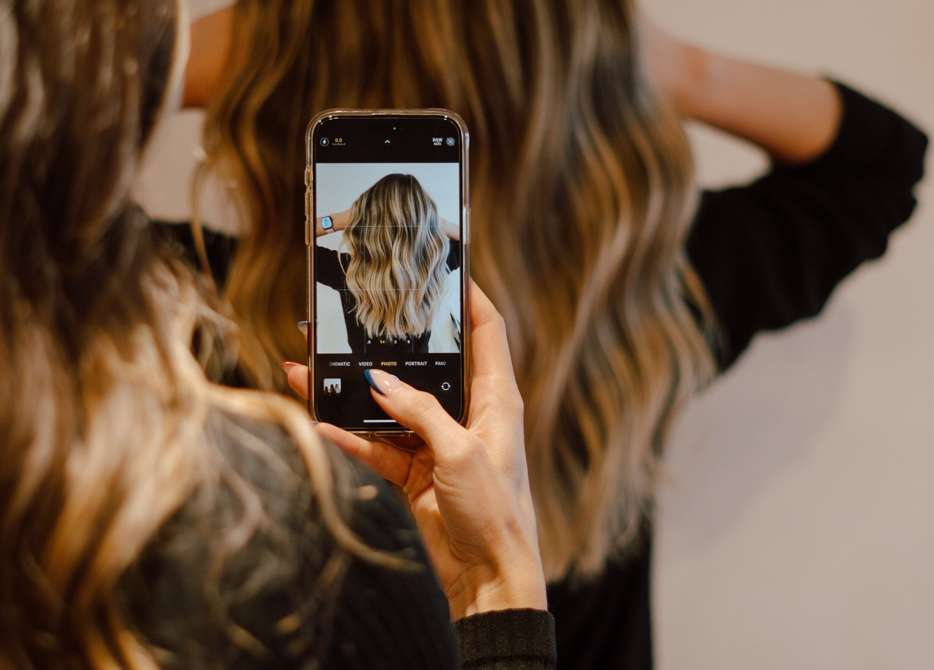 Stylish wavy hair photo shoot at Glow Hair Studio in Thorold, Ontario, CA.