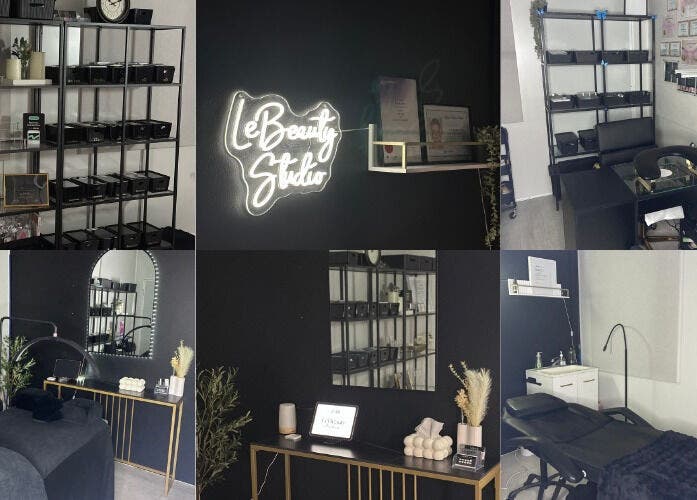 Modern interiors at LeBeauty Studio, Mandurah, Western Australia, AU with sleek shelving and subtle lighting.