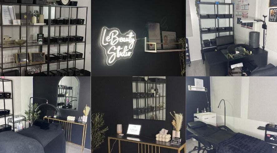 Modern interiors at LeBeauty Studio, Mandurah, Western Australia, AU with sleek shelving and subtle lighting.