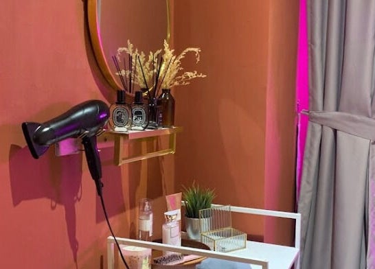 Elegant styling area at The Ruumah Spa Signature, Petaling Jaya, Selangor, MY with mirror and beauty products.