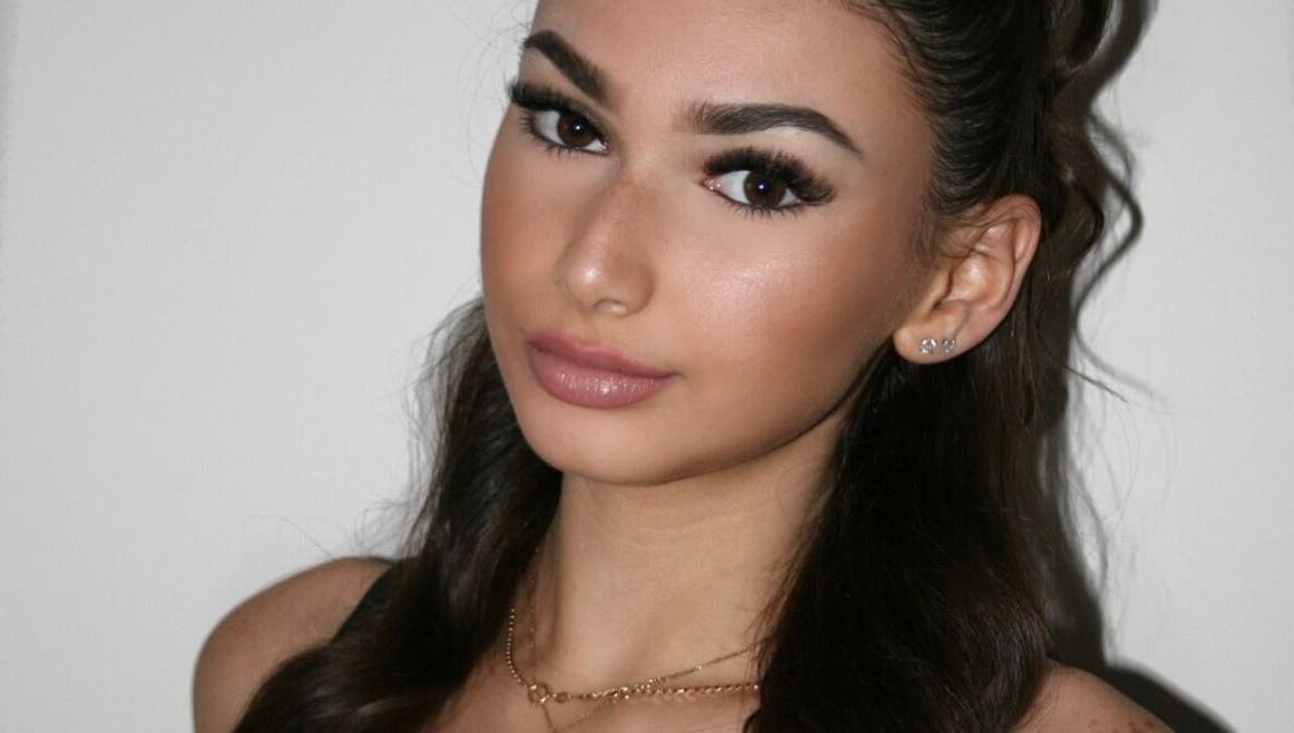 Close-up of model with styled lashes at Lashnbeauty Co, Vaughan, Ontario, CA.