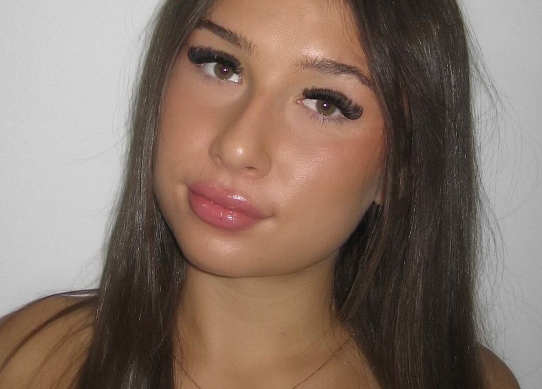 Close-up of a woman with enhanced eyelashes at Lashnbeauty Co, Vaughan, Ontario, CA.