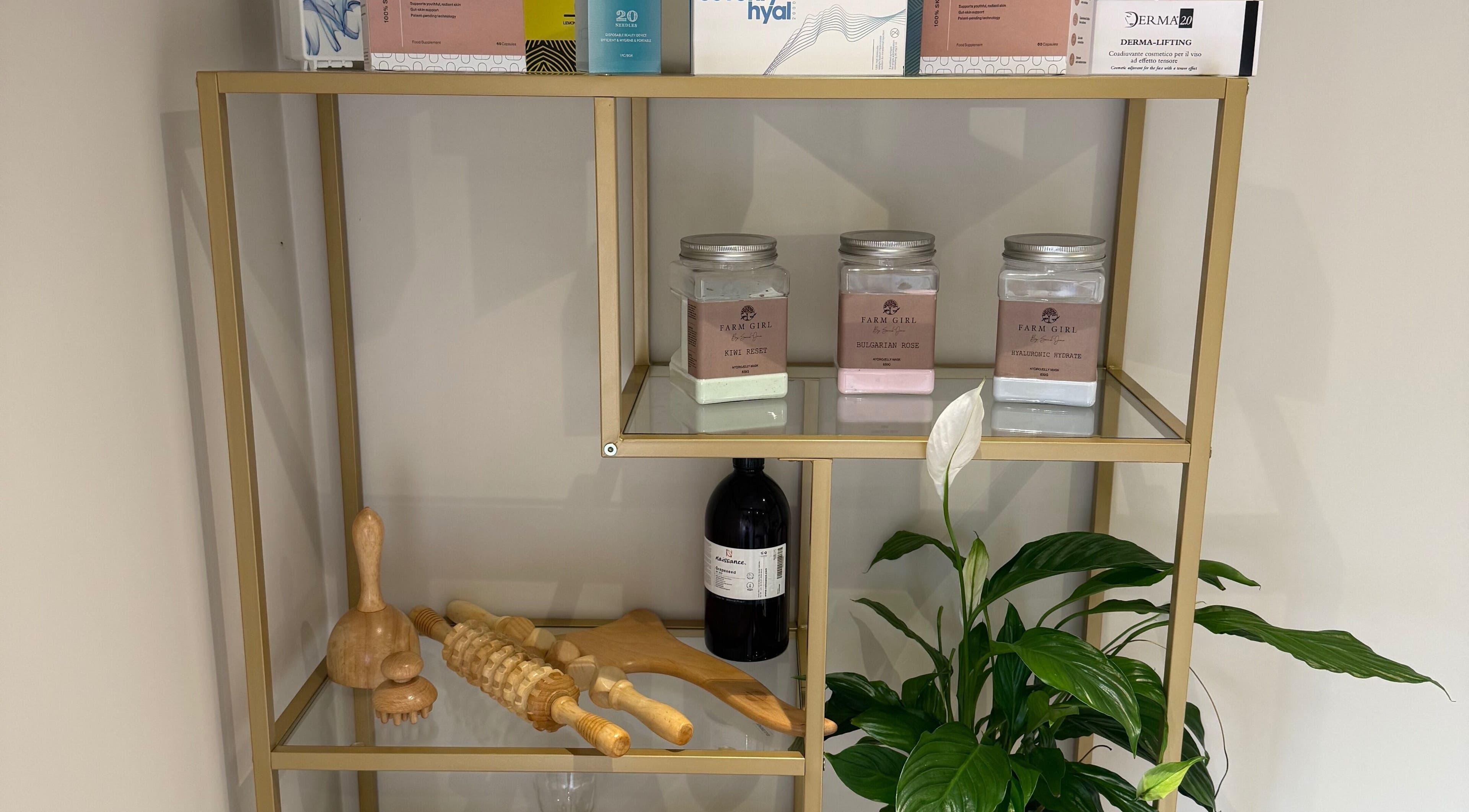 Elegant product shelf at ReNew Beauty & Aesthetics By Holly, Broxbourne, England, GB showcasing beauty essentials.