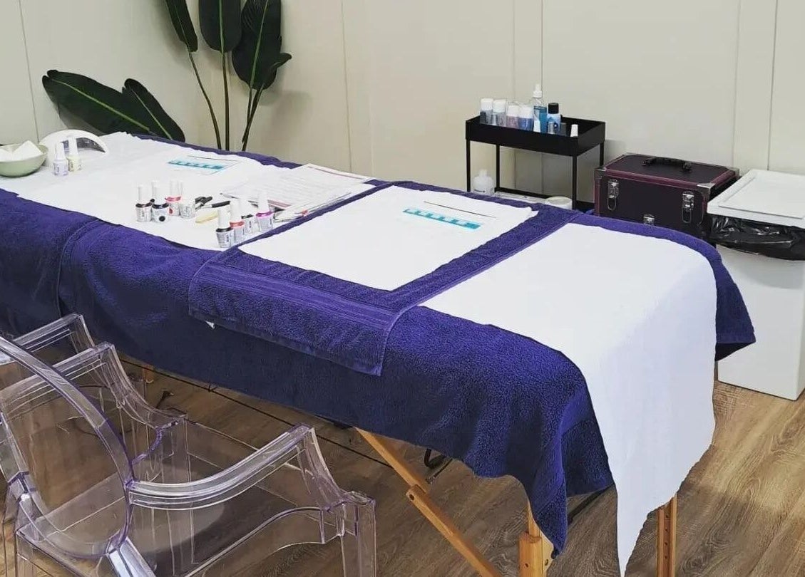 Elegant spa treatment table at Blossom Leaf, Bognor Regis, England, GB adorned with products.