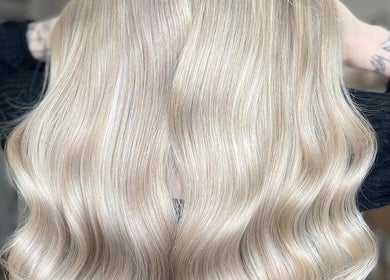 Platinum blonde waves styled at h.AIRLAB Balmain, Balmain East, New South Wales, AU.