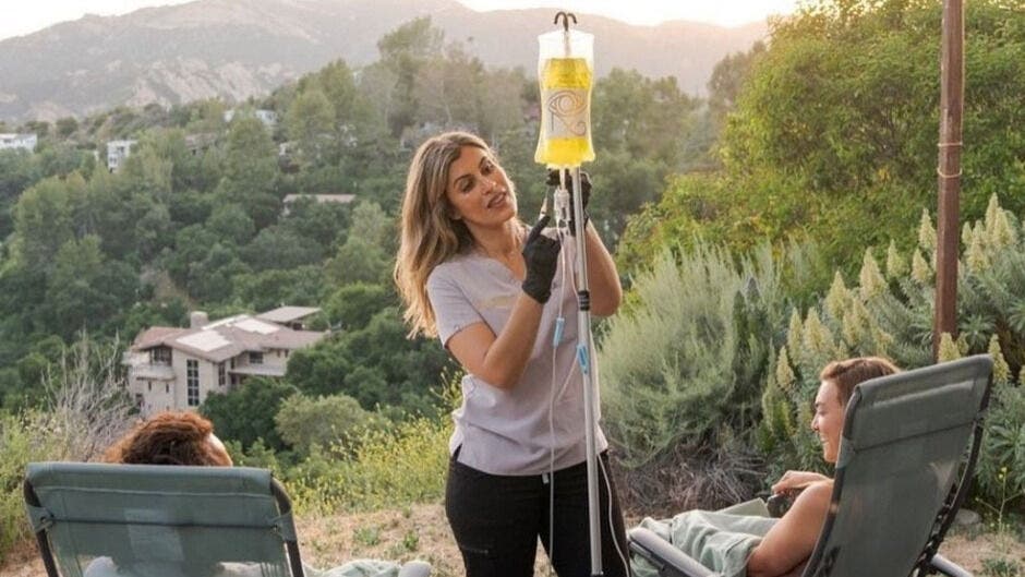 Outdoor vitamin injection session at Trio Pilates Vitamin Injection Pop up in Bridgewater, Massachusetts, US.