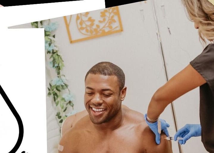 Man receiving treatment at Lymphatic drainage & Sauna at Beyond Aesthetics Tuesdays, Westport, Massachusetts, US.