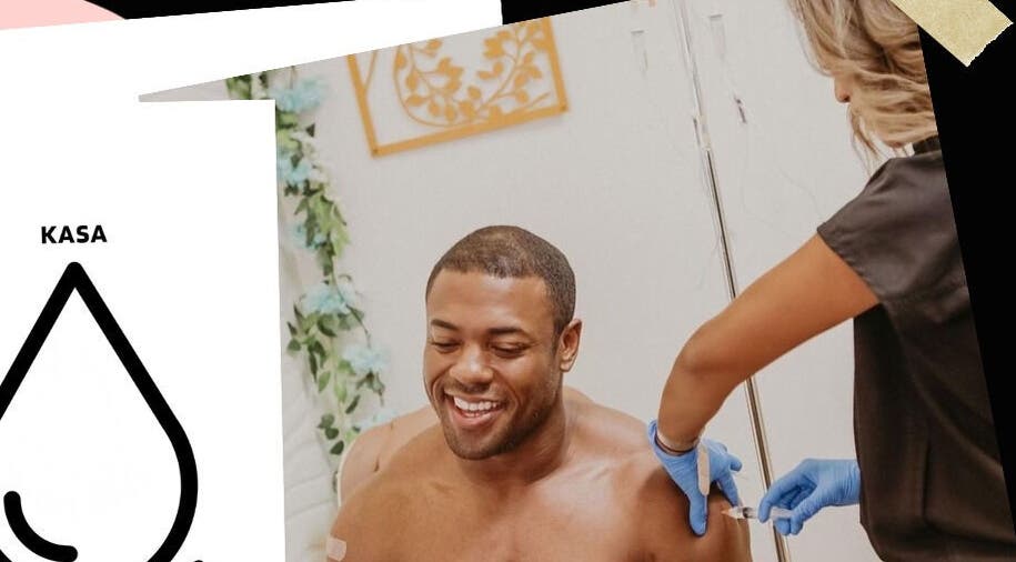 Man receiving treatment at Lymphatic drainage & Sauna at Beyond Aesthetics Tuesdays, Westport, Massachusetts, US.