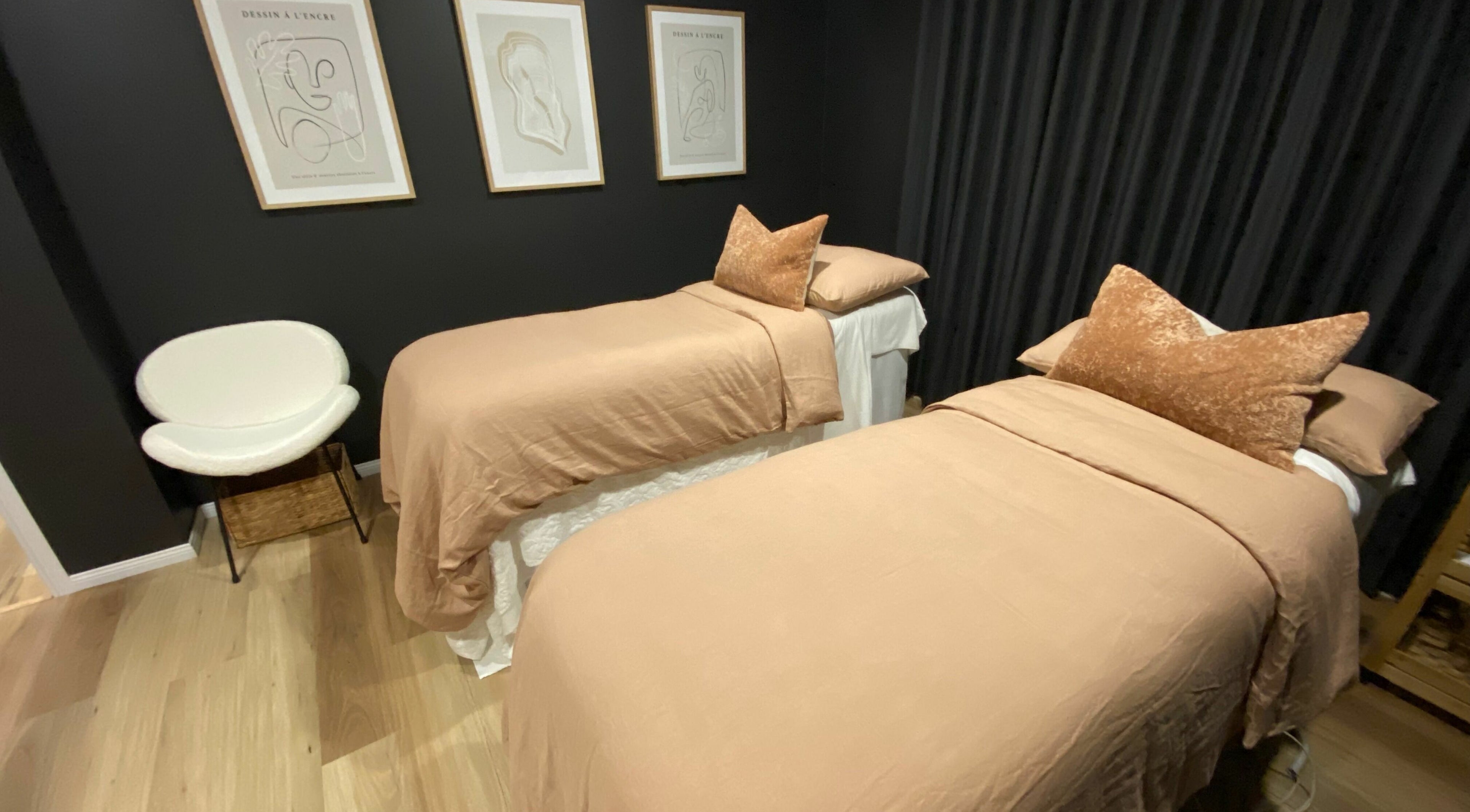 Cozy twin massage tables at Bump Day Spa, Fortitude Valley, Queensland, AU, offering serene relaxation.