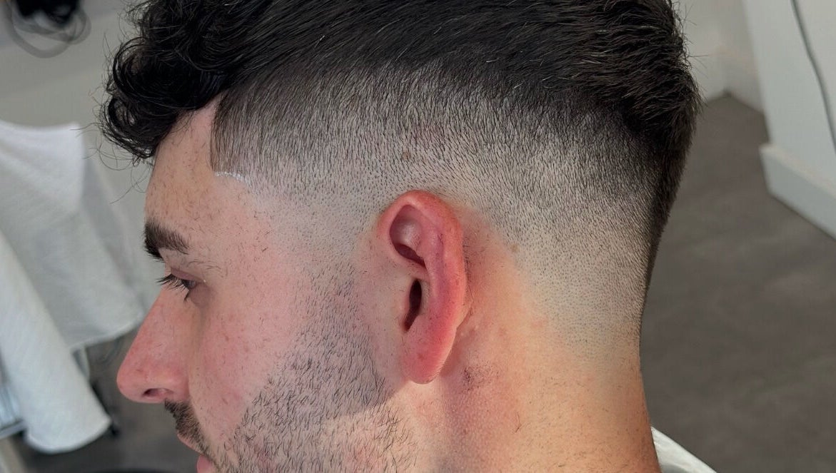 Close-up of a modern fade haircut at HeroGapped Barber Studio, Bognor Regis, England, GB.