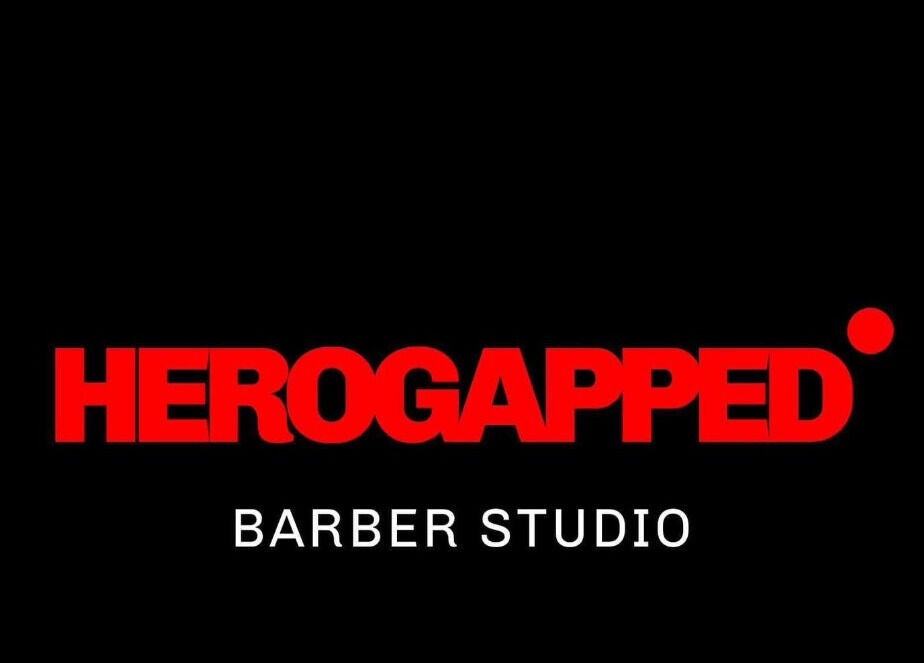 HeroGapped Barber Studio logo in red on a black background, Bognor Regis, England, GB.
