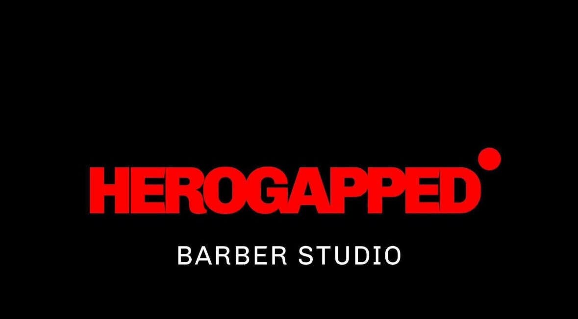 HeroGapped Barber Studio logo in red on a black background, Bognor Regis, England, GB.