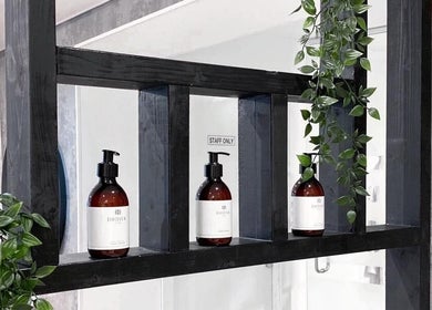 Elegant product display at Phoenix Hair & Beauty, Wigan, England, GB, showcasing premium styling products.