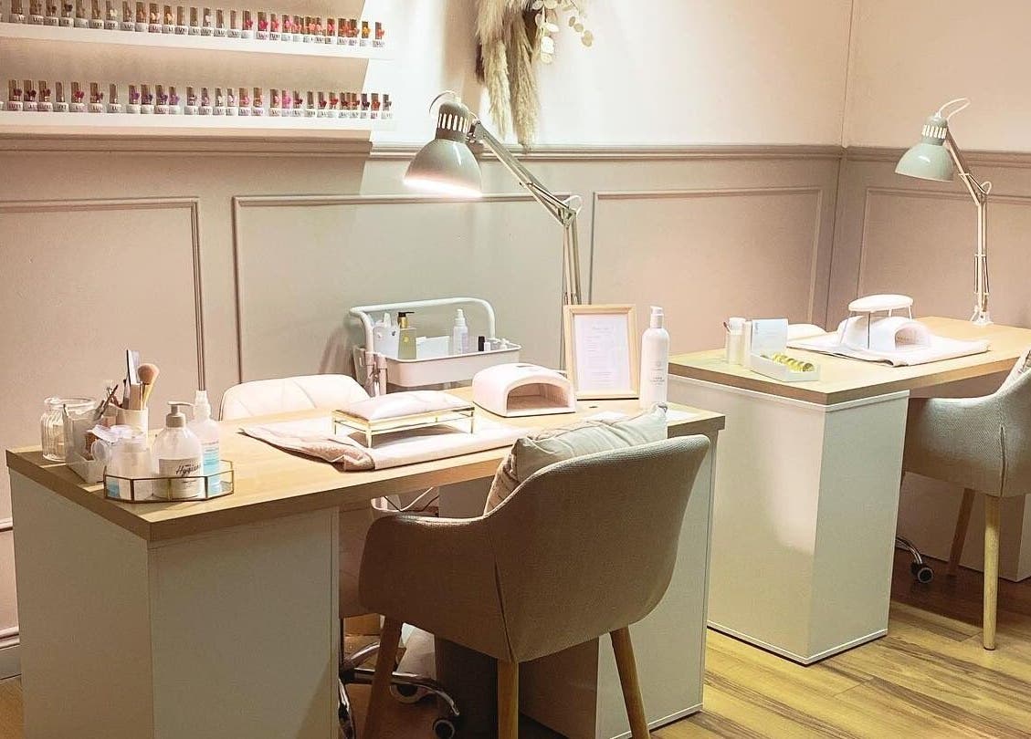 Nail area at Annalise Skin and Beauty Studio in County Offaly, IE, featuring modern workstations and decor.