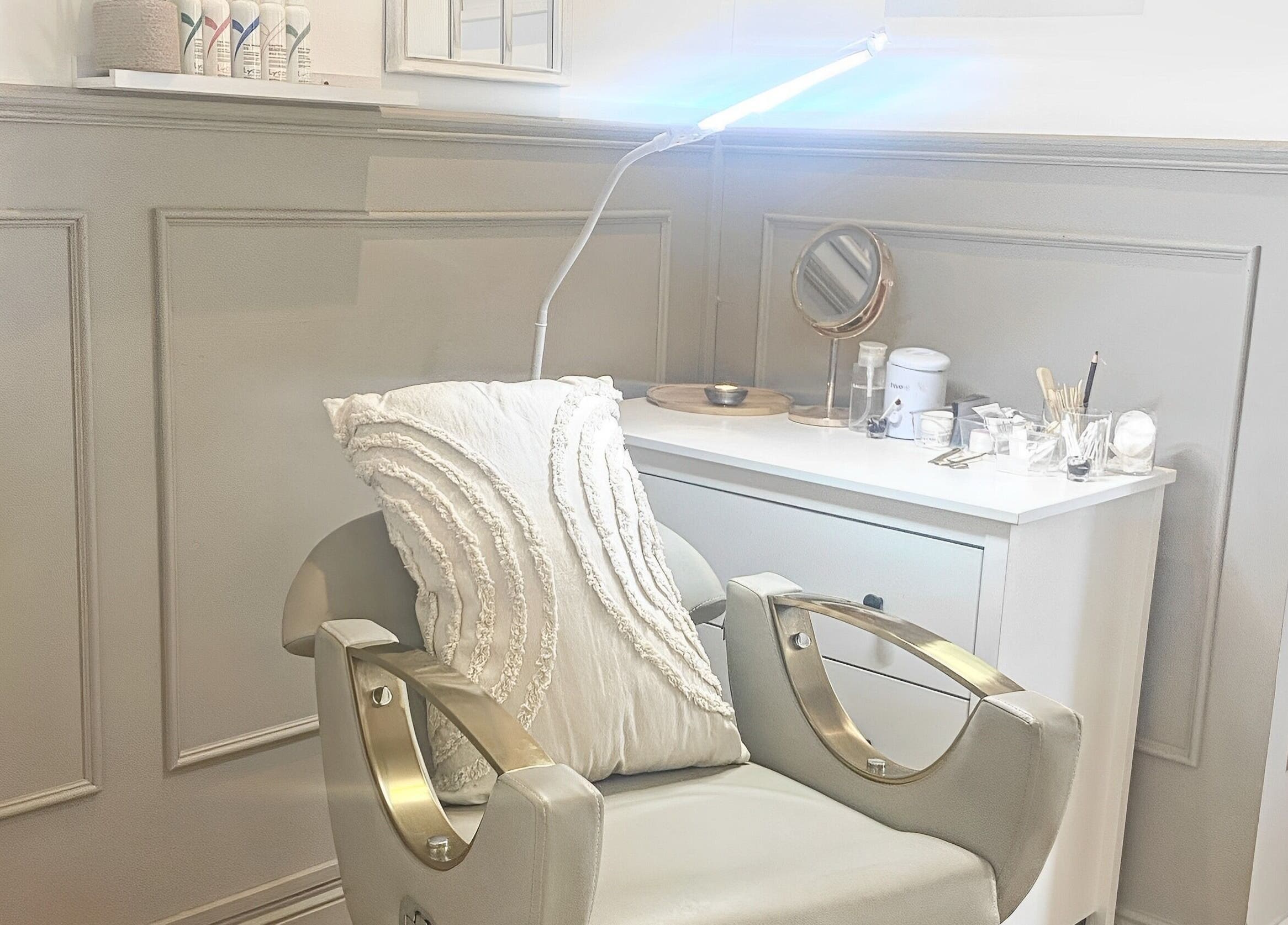 Luxury treatment chair at Annalise Skin and Beauty Studio, County Offaly, IE. Elegant, serene setting for clients.