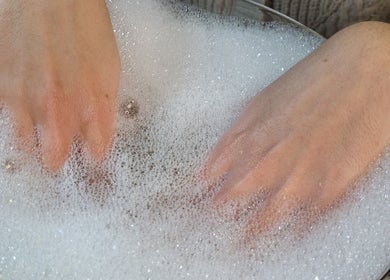 Relaxing hand soak at The Luxe Beauty, Stellenbosch, Western Cape, ZA.